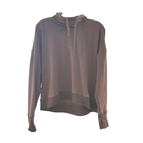 Brown Funnel‎ Neck Hoodie Sweatshirt with Thumb Holes Casual Loungewear - Picture 1 of 6
